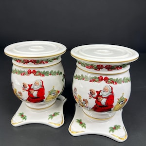Franklin Mint Night Before Christmas Candlesticks Fine Porcelain Santa Set 1992