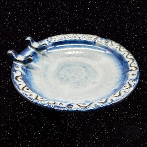 Noon Whistle Pottery Ashtray Dish Cigar Holder Drip Glazed Pottery 7”D 1”T