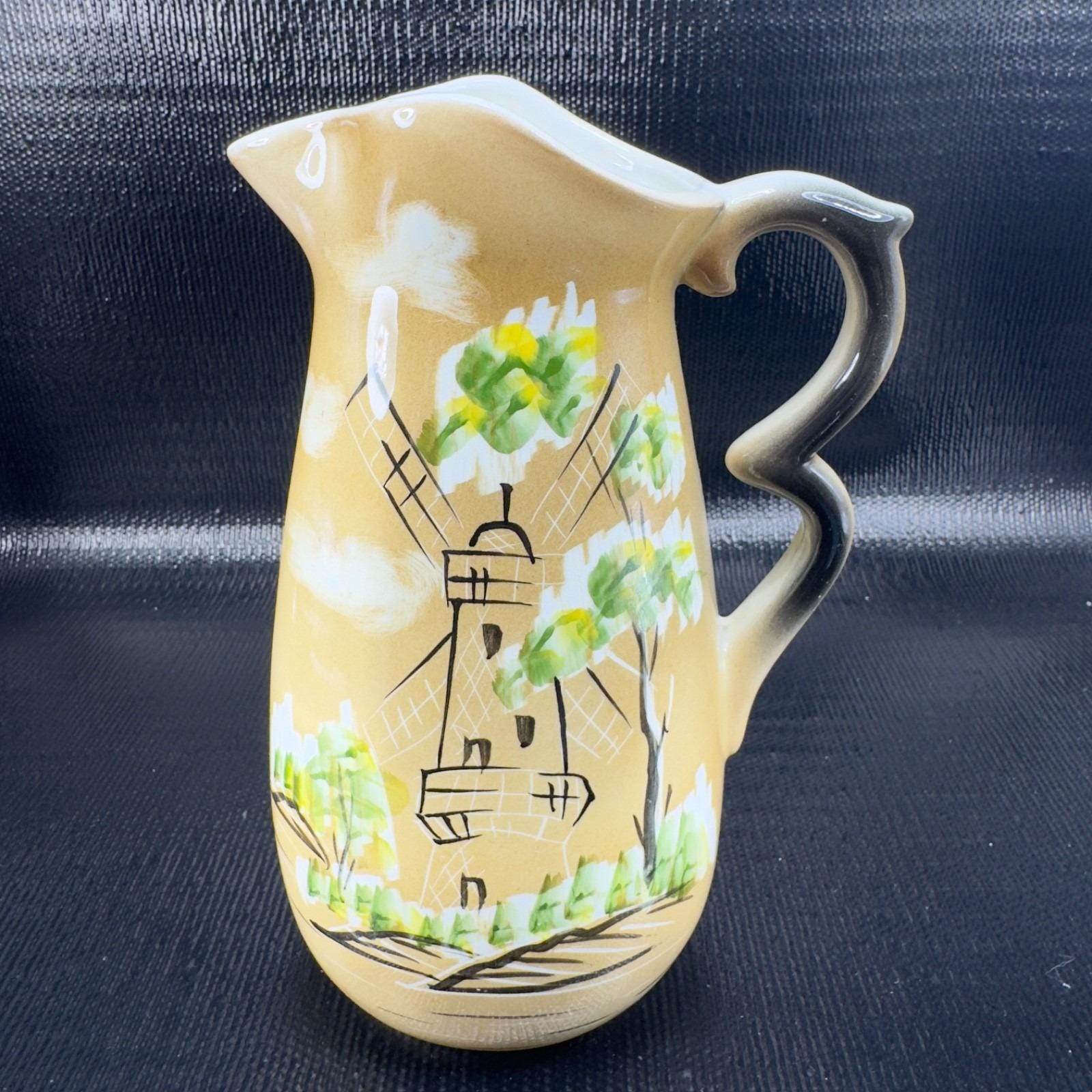 Vintage Nippon Japan Yoko Boeki Ceramic Windmill Pitcher Ewer Jug