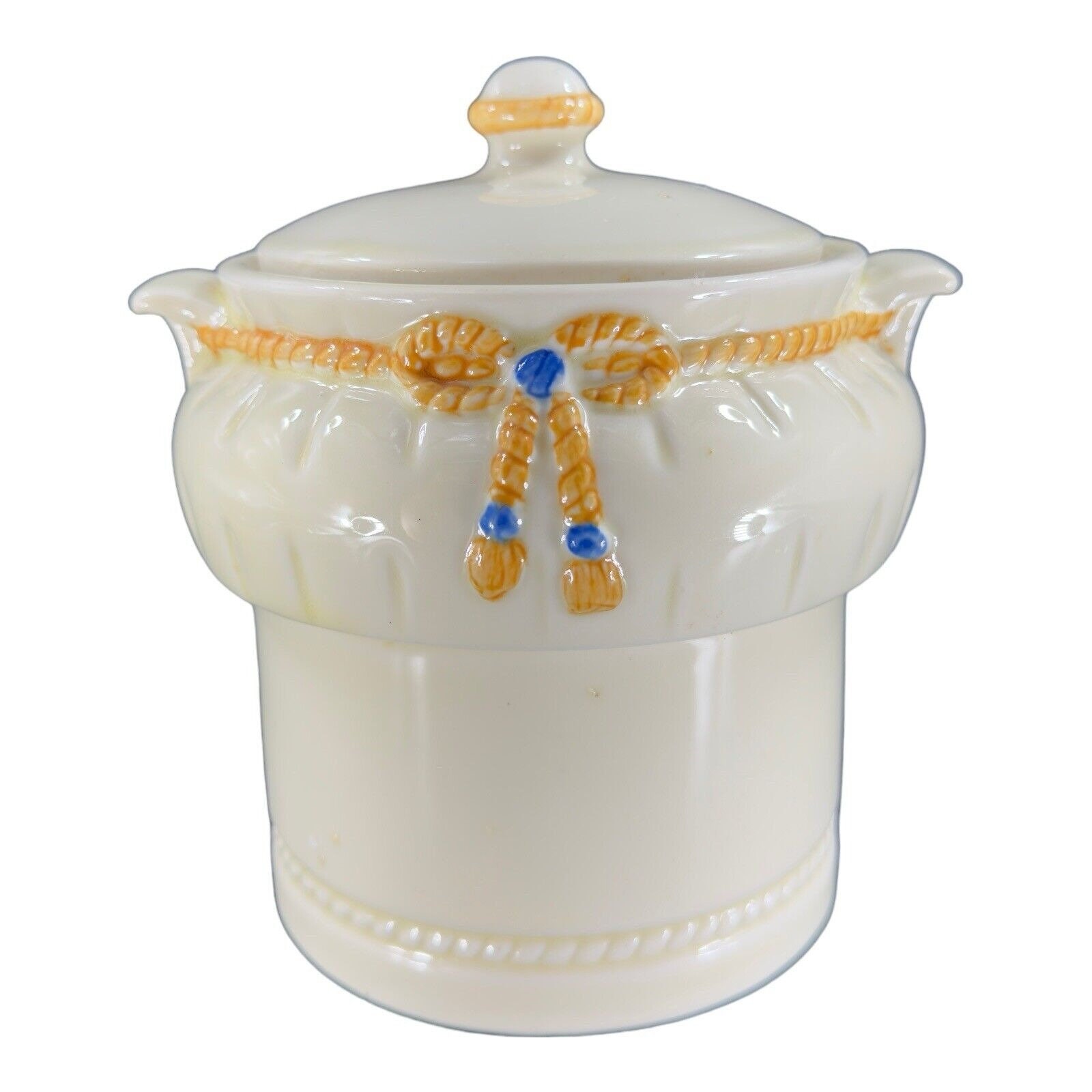 Vintage Porcelier Vitreous China Art Deco Canister Cookie Jar Rope 