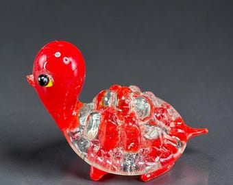 Italian Glass Miniature Hand Blown Glass Turtle Figurine Red Clear Animal Tiny