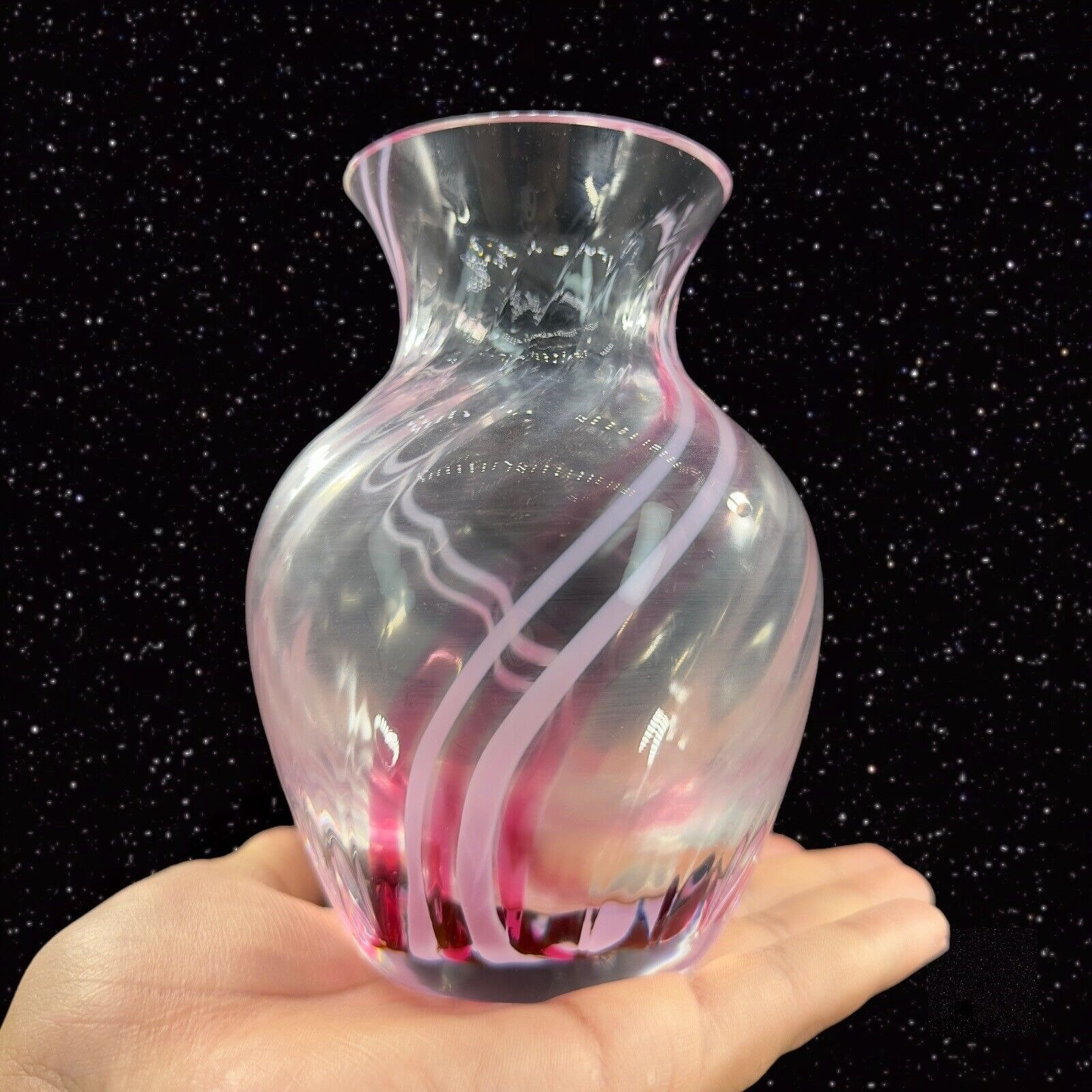 Vintage Caithness of Scotland Pink White Swirl Art Glass Vase Hand
