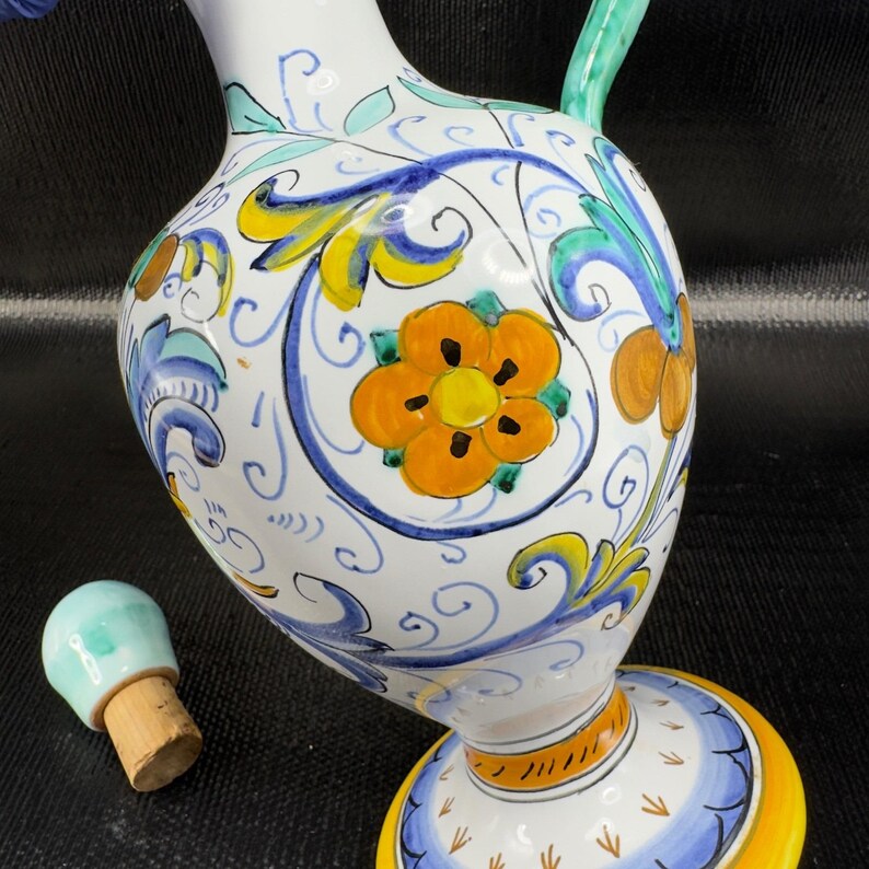Vintage Hand Made Italian Deruta Pottery Jug Pitcher Decanter Pitcher W ...
