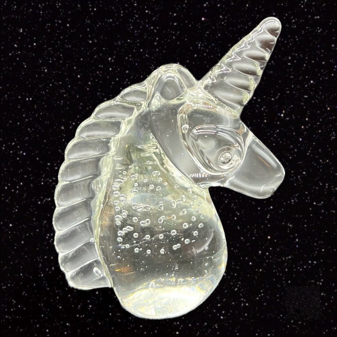 Art Glass Unicorn Paperweight Figure Bullicante Clear Glass Figurine