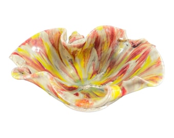 Mid Century Italian Pottery Splatter Glaze Bowl Dish Large Snail Shell Design