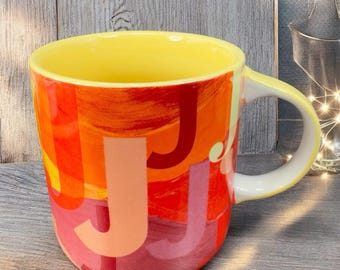 Anthropologie Monogram Lottie Mug Orange Red Yellow Pink Letter Initial J Mug