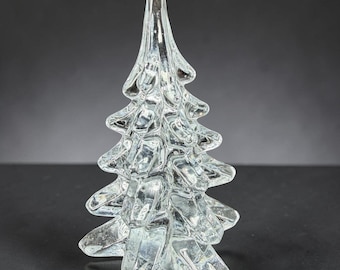 Clear Art Glass Christmas Tree Figurine Solid Heavy Holiday Decor Paperweight