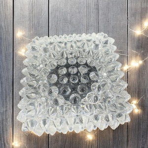1940s Fenton Clear Hobnail Salt Cellar Spike Glass Square Votive Holder Unmarked