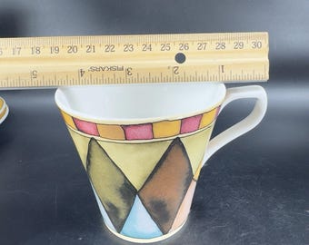 Sasaki Palazzo Teacup and Saucer Set Diamond Square Ceramic Paula