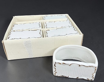 Vintage Shafford Japan White Porcelain Gold Gilt Napkin Rings Set of 6 Scalloped