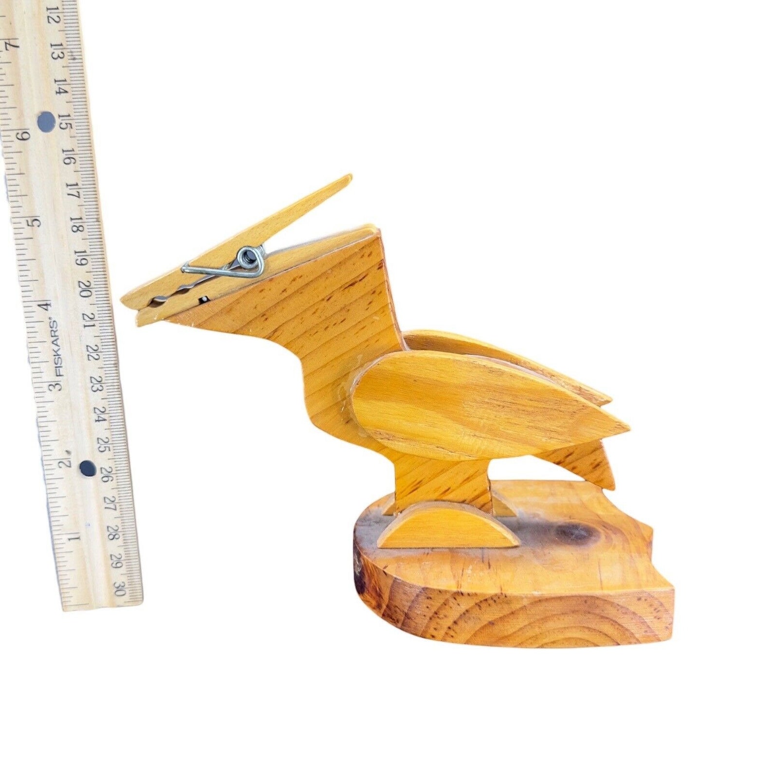Vintage Clothespin Recipe Holder Duck Bird Folk Art Wood Wooden Note