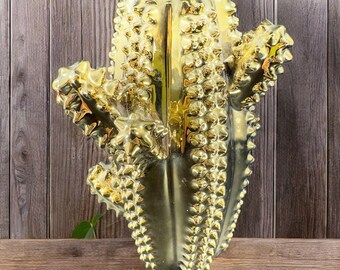 La Casa Bella Cactus Vase Ceramic Metallic Gold Vessel Vase Heavy Houseware Vtg
