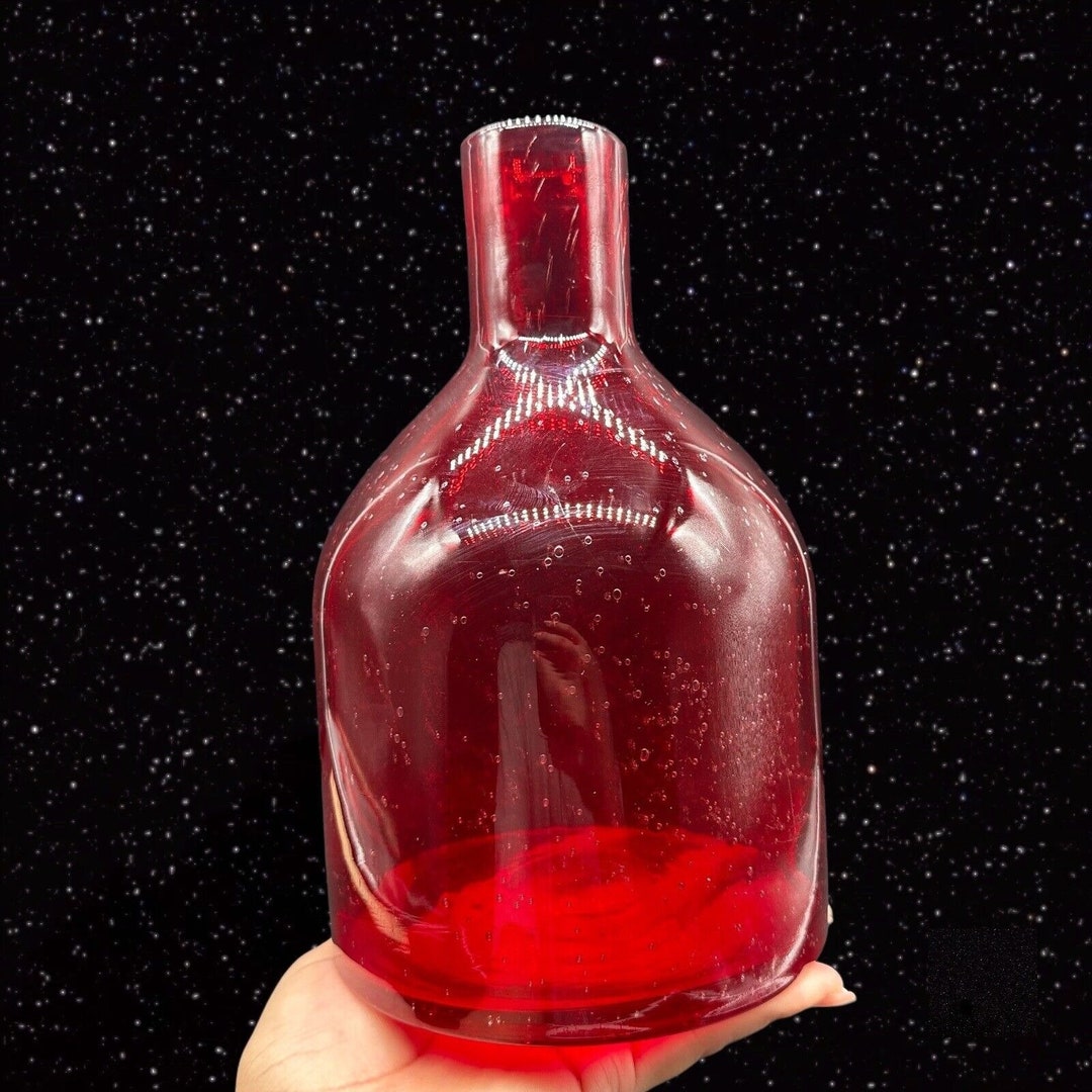 Large Red Glass Bottle Vase With Bubbles All Over Tall Etsy