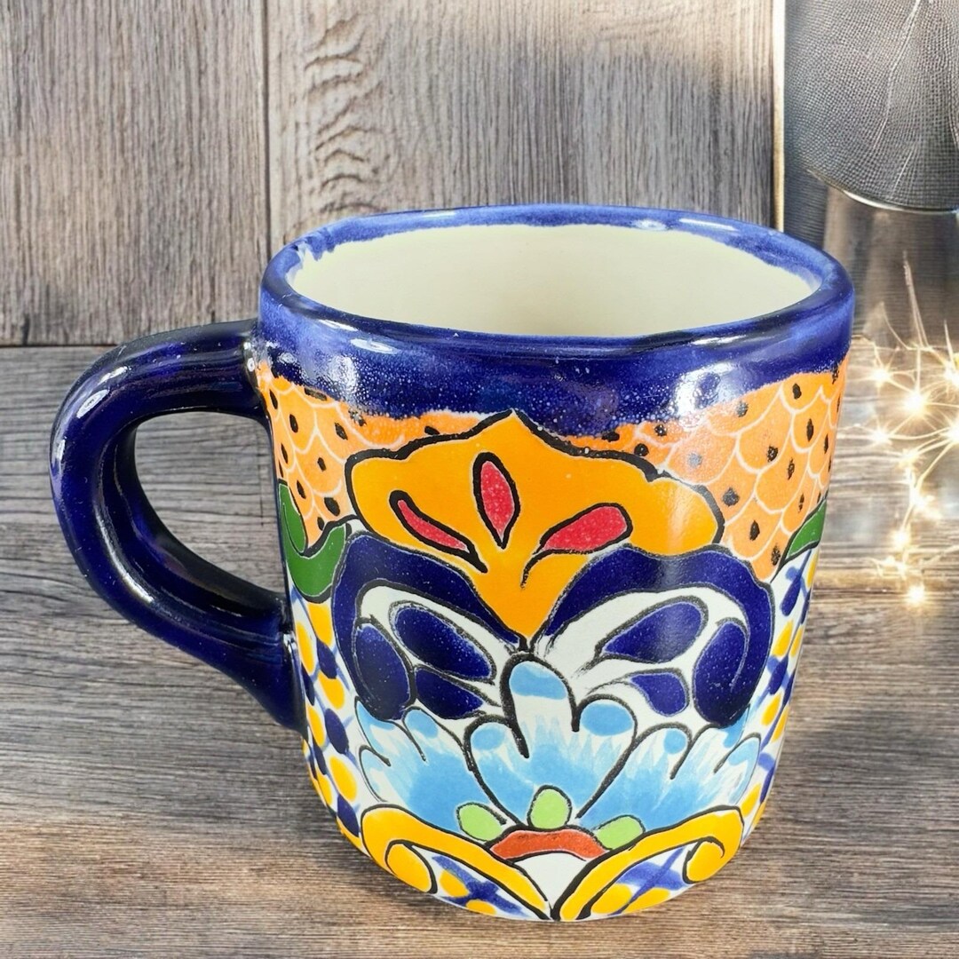 Mexican Pottery Talavera Hand Painted Coffee Mug Cup Folk Art Mug