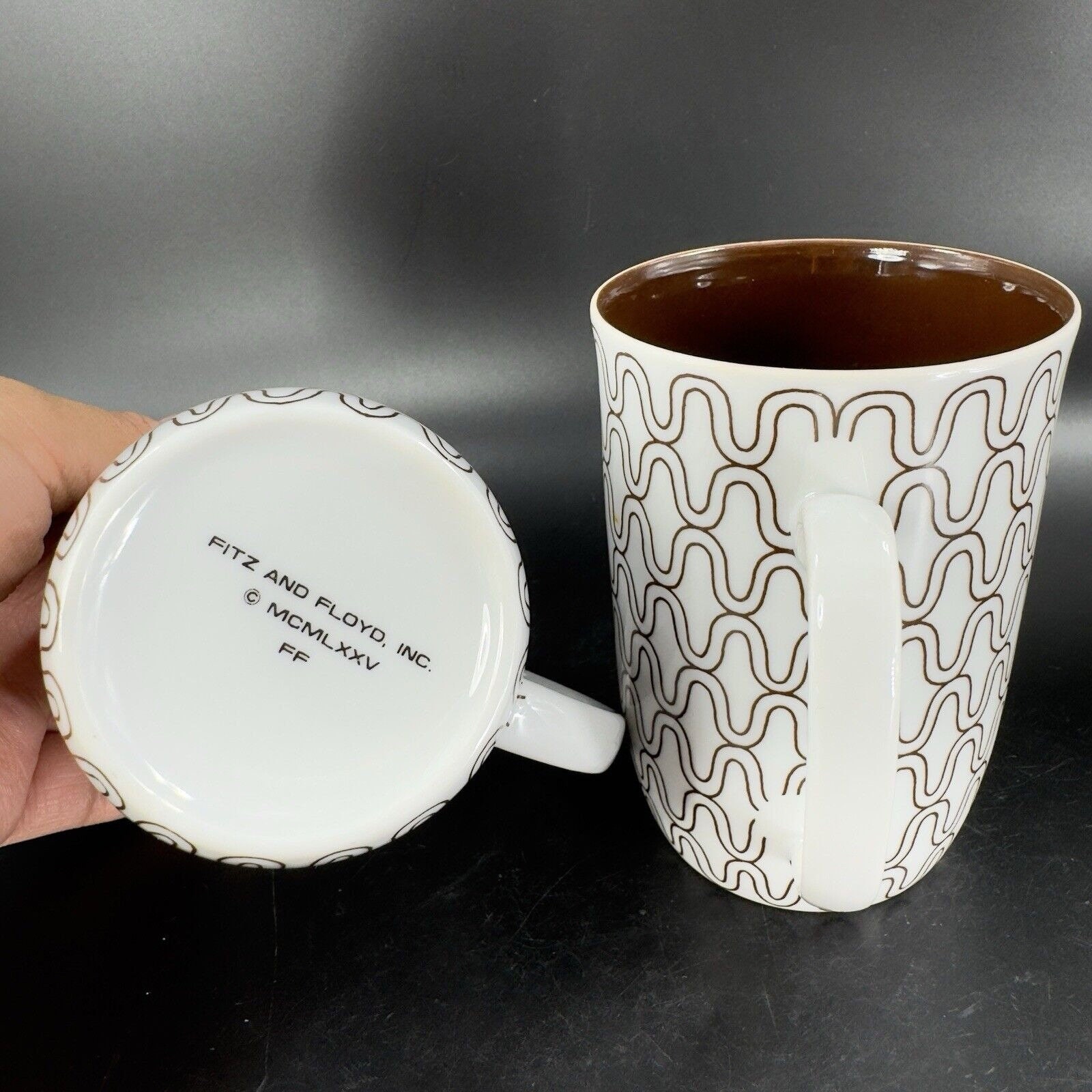 1970S Fitz & Floyd Fishnet Coffee Mug Cup Brown White Handled Mug