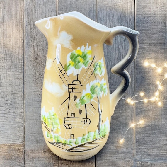 Vintage Nippon Japan Yoko Boeki Ceramic Windmill Pitcher Ewer Jug