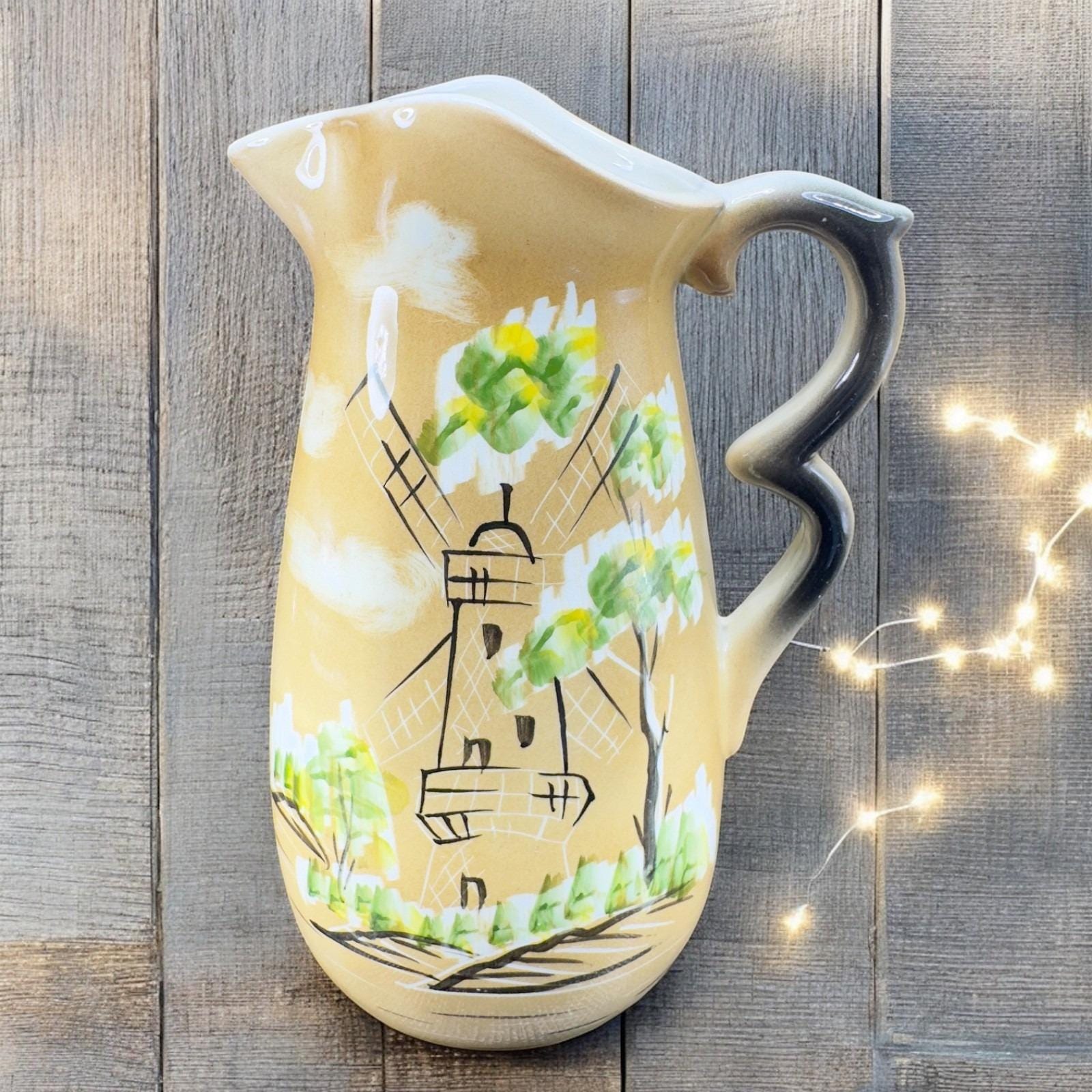 Vintage Nippon Japan Yoko Boeki Ceramic Windmill Pitcher Ewer Jug