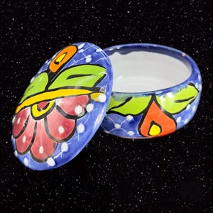 Colorful Talavera Mexican Pottery Trinket Dish Bowl Jewelry Storage Box HandMade