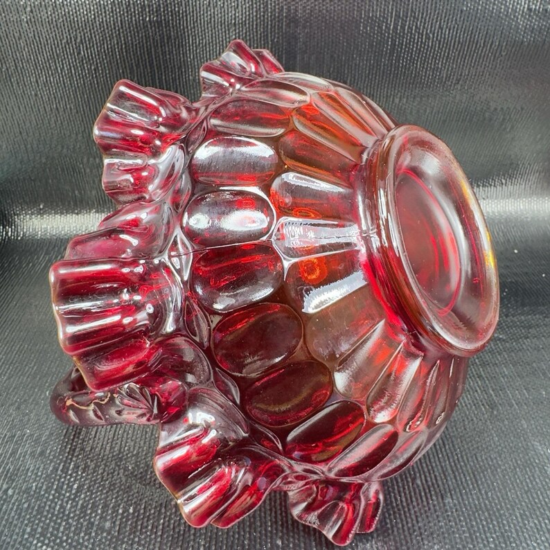 Fenton Ruby Red Bowl Ruffle Fenton Ruby Red Glass Basket Bowl Ruffled Edge Amberina Vintage Decor ...