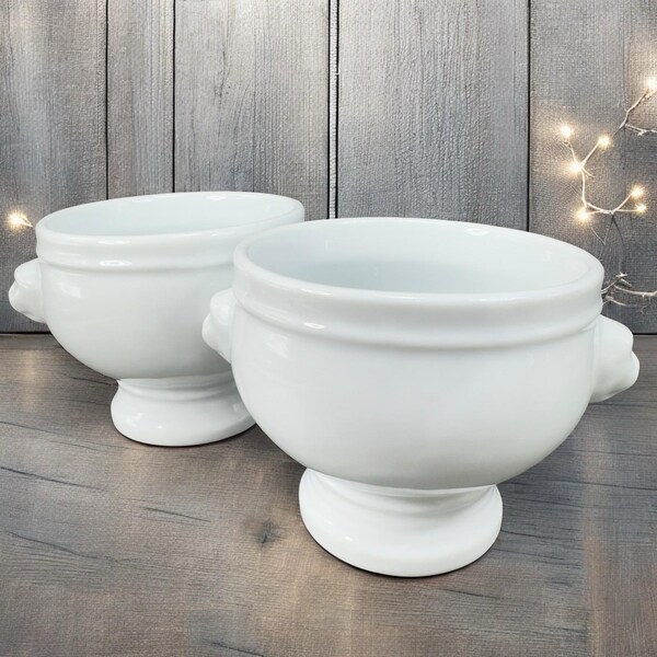 Bodum Lion Head Handles White Ceramic Soup Bowl Dish Set 2 Bowls Dishes Swiss