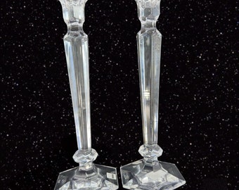 Vintage Miller Rogaska Clear Lead Crystal Candle Stick Set 2 Hand Made Slovenia