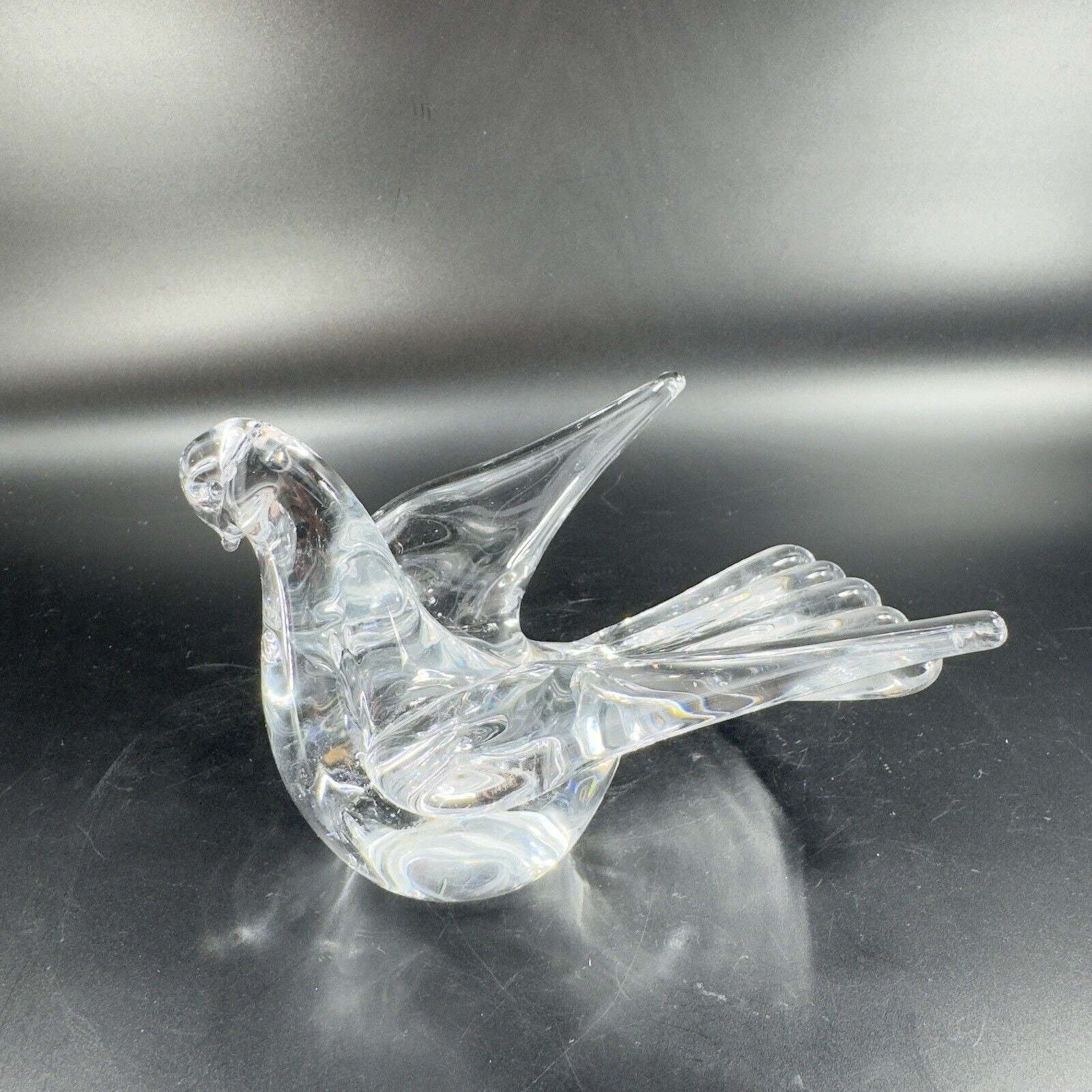 Swedish Clear Glass Bird Figurine Paperweight Manganese 365nm