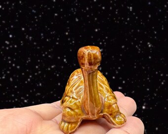 Vintage Japanese Ceramic Turtle Figurine Brown Glaze Figure Japan