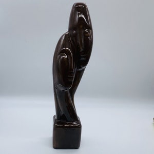 Modern Art Ceramic Sculpture of Intertwined Man and Woman Signed 12.5”T 2”W