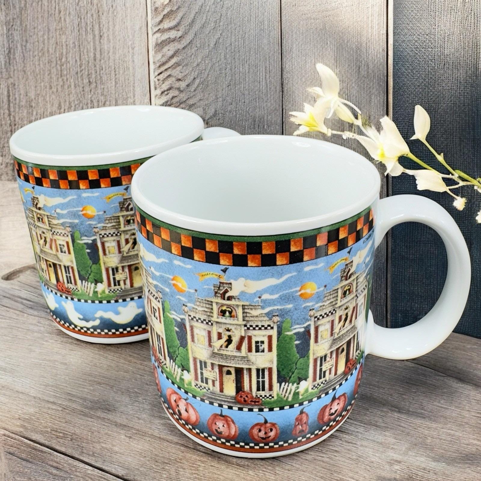Sakura Stoneware Debbie Mumm Haunted House Halloween Mug Cup Set 2