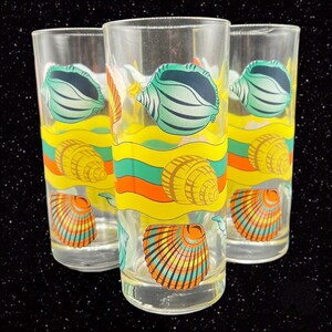 Vintage Tumbler Glasses set Sells Sea Life Made In Italy 3 Pcs Drink ware 6”T 3”