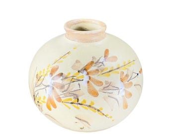 Hand Made Pottery Vase Artist Signed Athens H Oton Tenh Floral Pattern Vintage