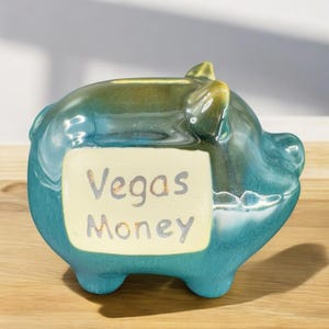 Tumbleweed Pottery Vegas Money Piggy Bank Container Pig Shaped W Label Ceramic