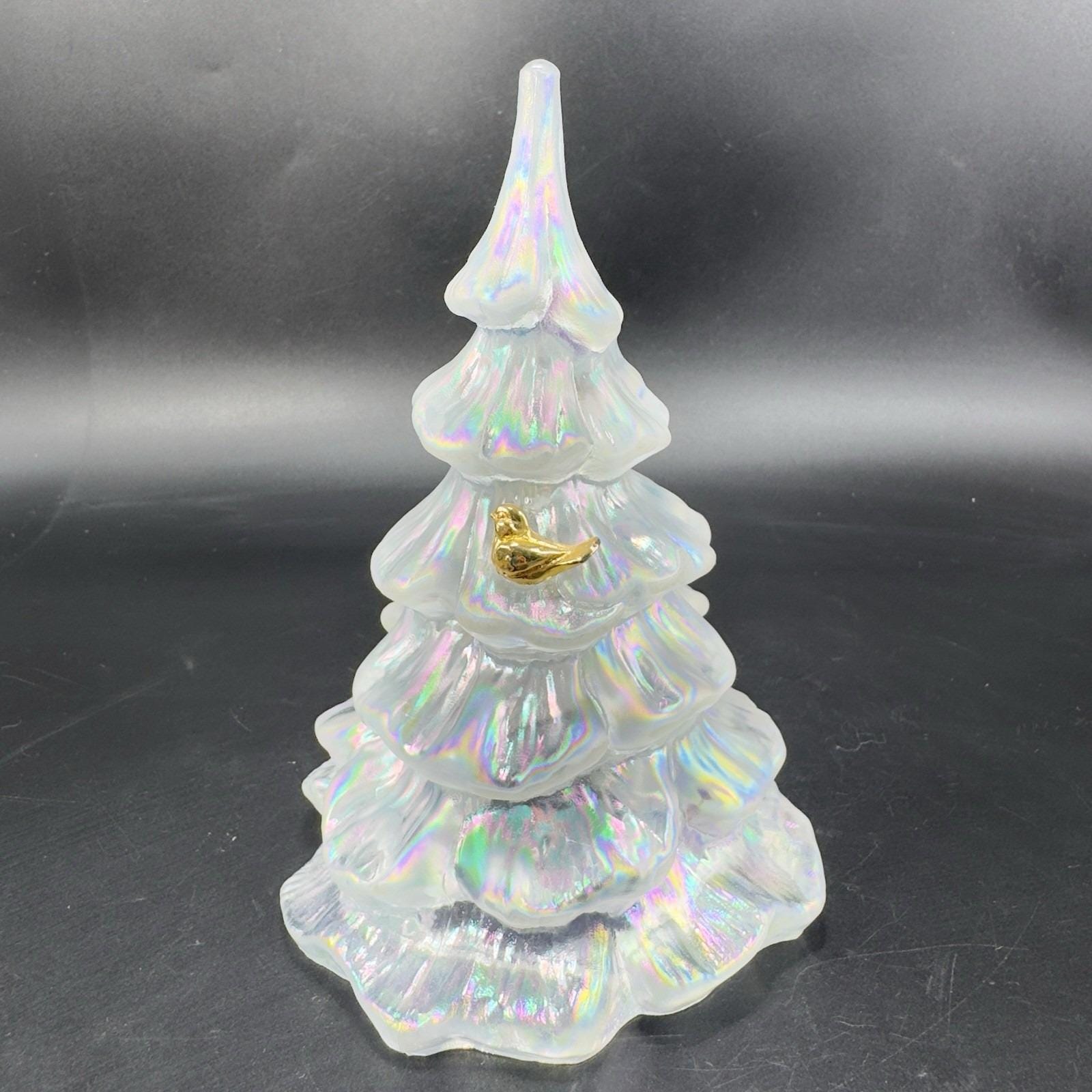 Vintage Fenton Art Glass Iridescent Christmas Tree With Gold