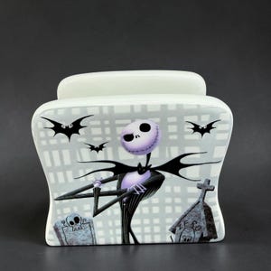 Disney Nightmare Before Christmas Jack & Sally Ceramic Napkin Holder Graveyard image 1