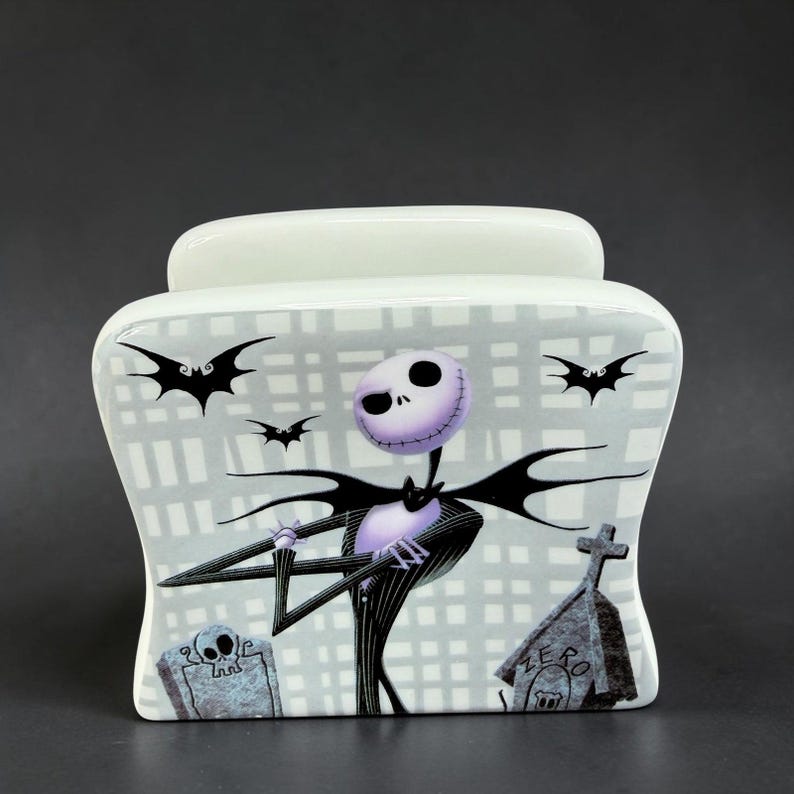 Disney Nightmare Before Christmas Jack & Sally Ceramic Napkin Holder Graveyard image 1