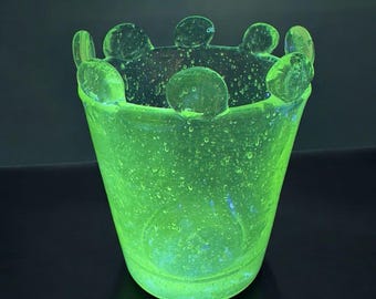 Clear Hand Blown Glass Small Vase Manganese 365nm UV Glowing Glass Votive VTG