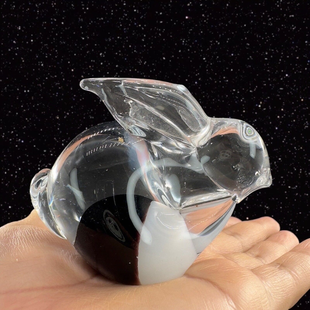 Whimsical Art Glass Bunny Rabbit Figurine Clear With White Black ...