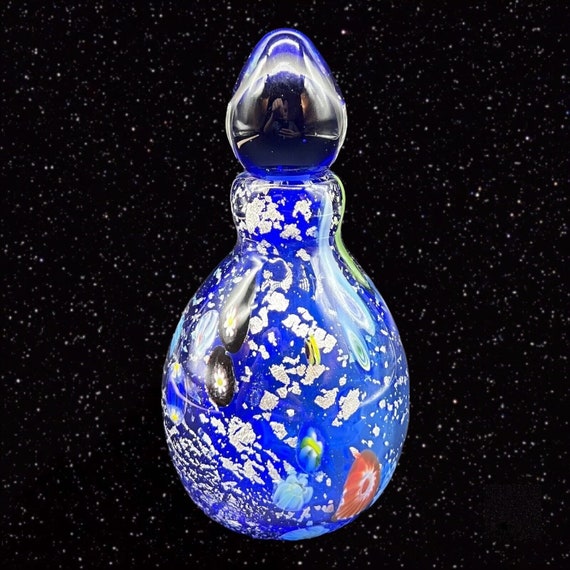Murano Art Glass Perfume Bottle Cobalt Blue Silver Flecks
