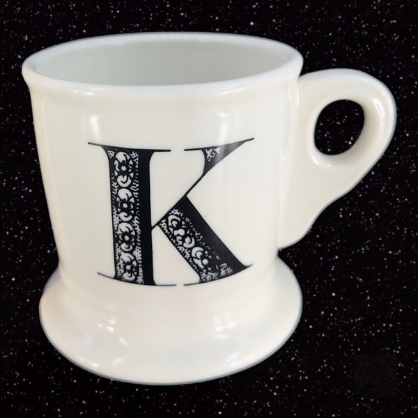 Anthropologie Monogram Letter K Black Initial White Ceramic Coffee Mug Cup 4"T