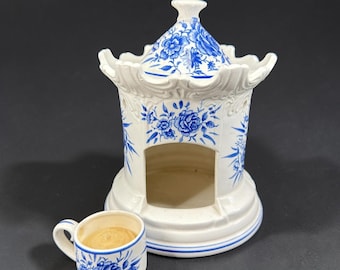AES Japan Blue White Floral Ceramic Potpourri Simmer Pot Tea Light Warmer VTG
