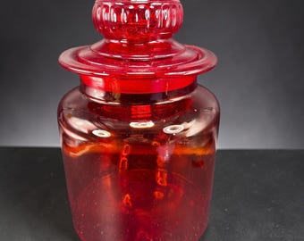Vintage Takashi Ruby Red Glass Apothecary Jar With Lid Large