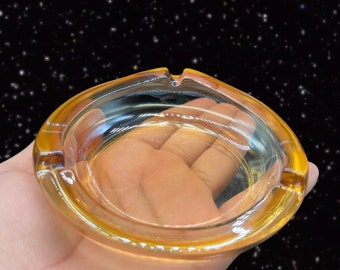 Mid Century Light Amber Art Glass Ashtray MCM Cigar Glass Tray 4.25”Wide