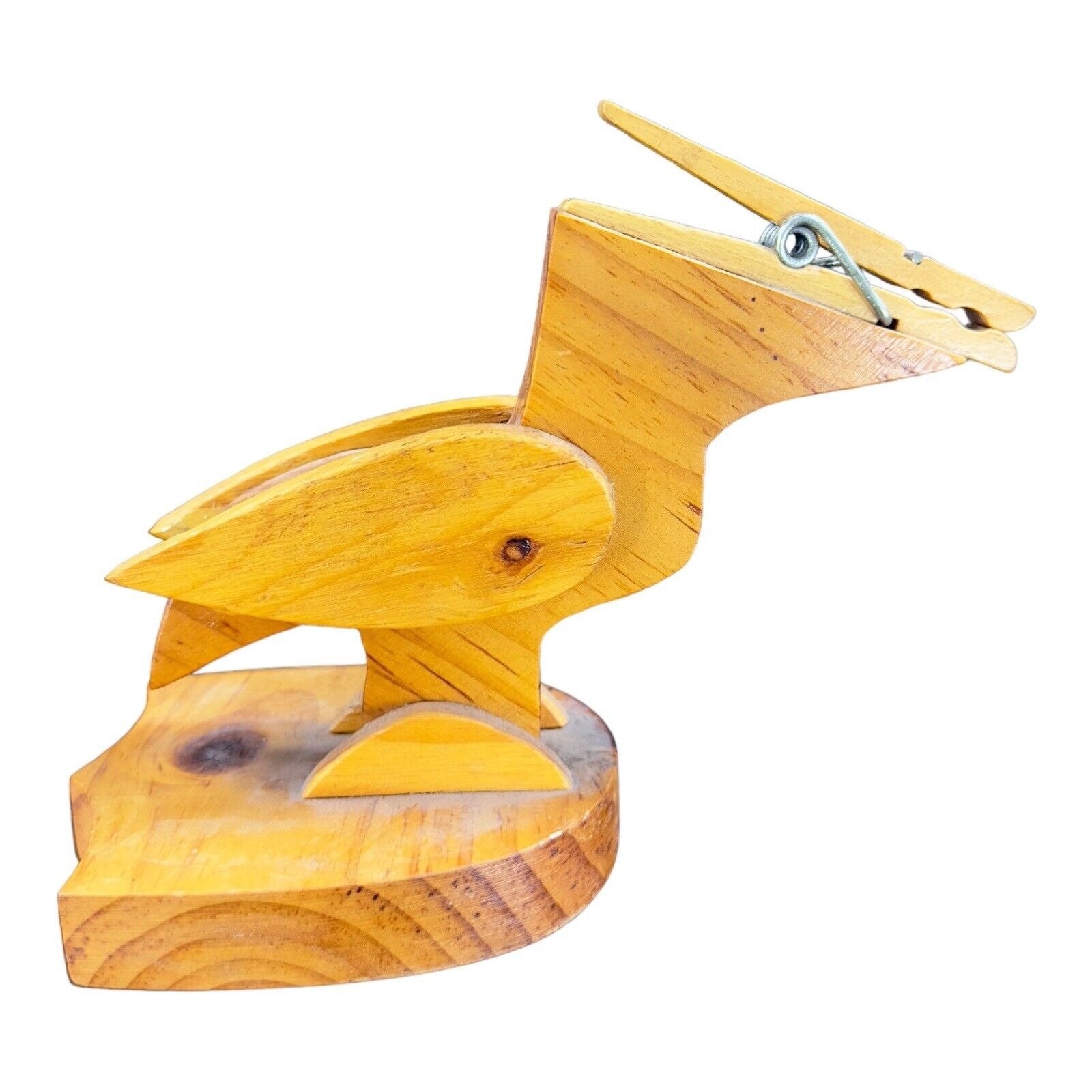 Vintage Clothespin Recipe Holder Duck Bird Folk Art Wood Wooden Note