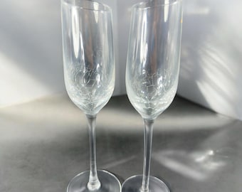 Pier 1 Clear Glass Crackle Angled Rim Goblet Drinking Glasses Cups Flutes Set 2