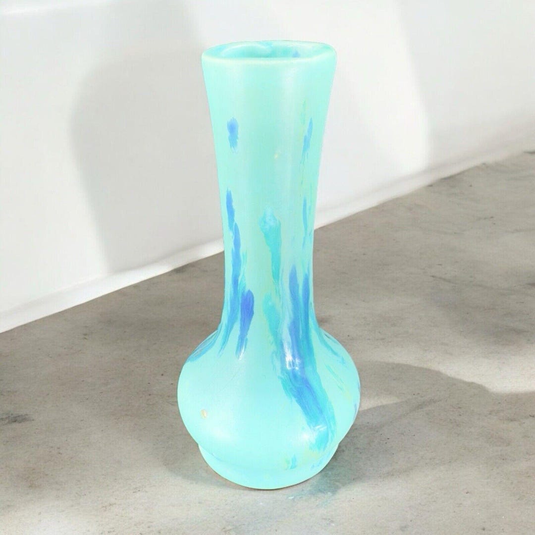 Canadian Art Pottery Bud Vase Green Blue Drip Glaze Ceramic Vase Mid ...