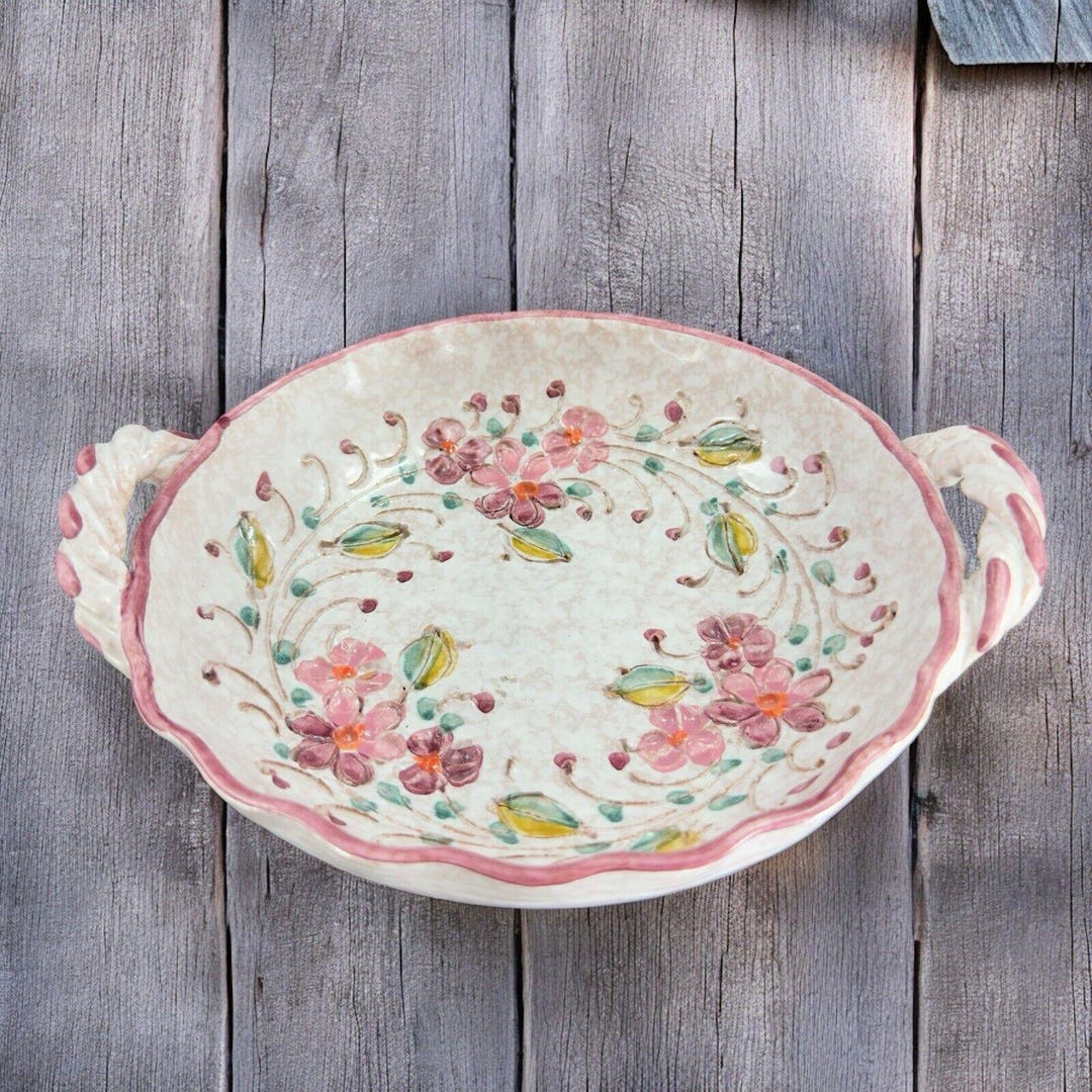 Vintage Italian Art Pottery Dish Bowl Hand Carved Hand Painted Dish ...