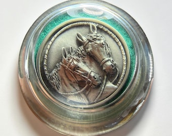 Vintage Fort Pewter Horse Heads Dome Paperweight Equestrian Desk Decor 3 Inch