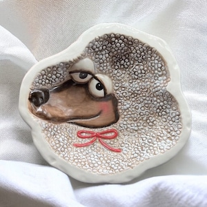 Vintage Bowl W Whimsical Dog Figure Inside Textured Red Bow Astray Ceramic 8”D