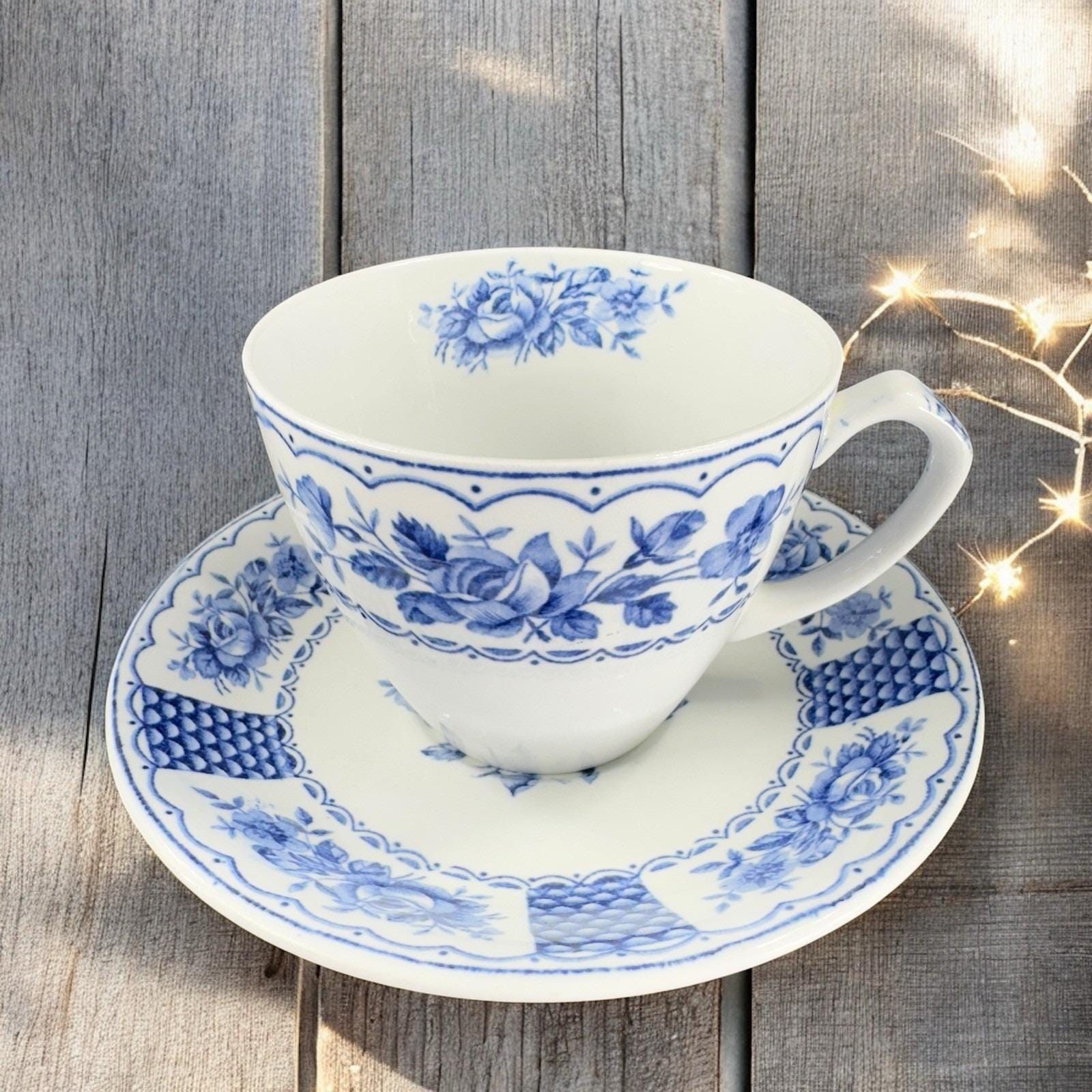 Alfred Meakin Melody Blue White Porcelain Tea Cup and Saucer Set