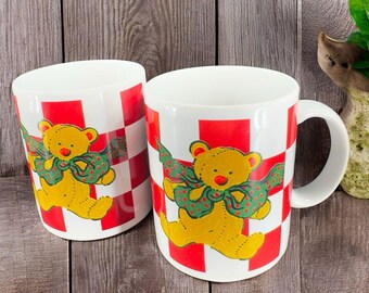 Vintage Waechtersbach Christmas Mugs Cups Stocking and Bear Mug Set 2 Pottery
